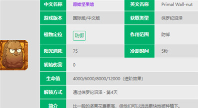 植物大战僵尸2原始坚果墙怎么样-植物大战僵尸2原始坚果墙属性介绍