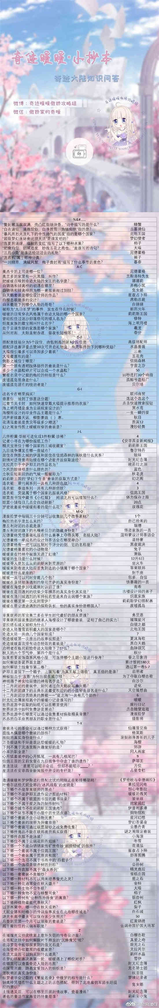 奇迹暖暖奇迹大陆知识问答的答案是什么-奇迹大陆知识问答答案大全2023