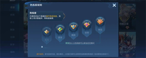 王者荣耀英雄熟练度等级划分一览